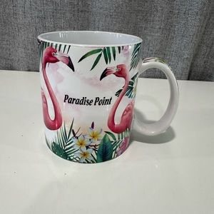 pink flamingo paradise point mug. 18oz.